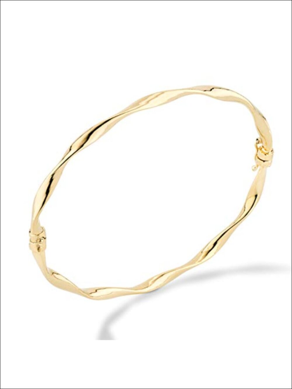 18K Gold Plated 925 Sterling Silver Oval Twist Hinged Bangle Bracelet